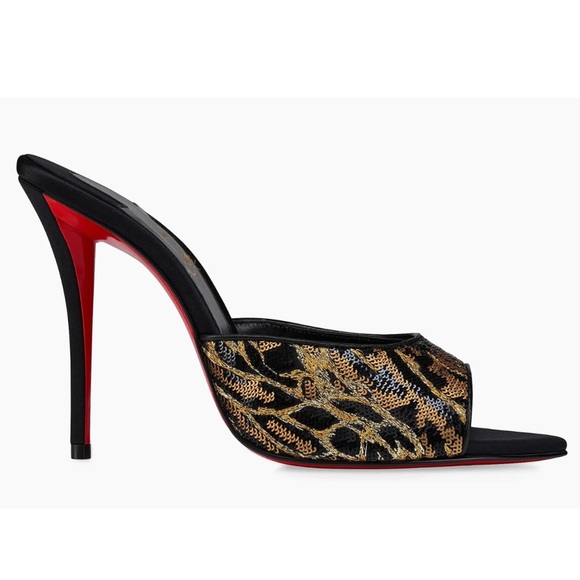 Christian Louboutin Miss Z Mule Ocelot 100 Black Backless Sandal Heel Pump 39 - Picture 3 of 16